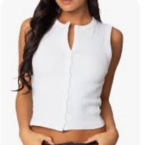 Edikted White Ribbed Button Tank
